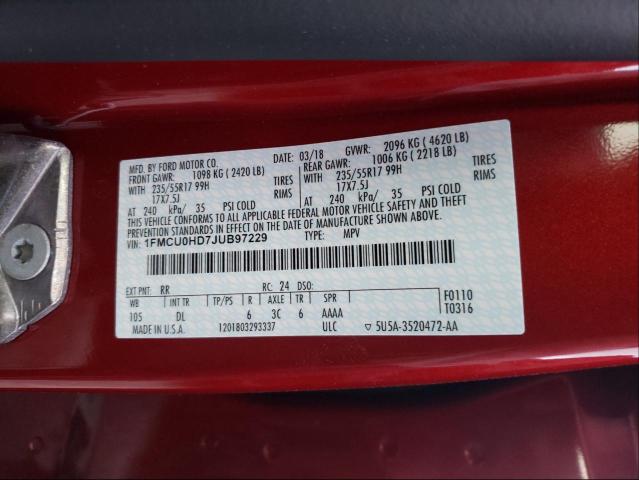 Zdjęcie 10 z aukcji – 2018 FORD ESCAPE SEL z VIN 1FMCU0HD7JUB97229