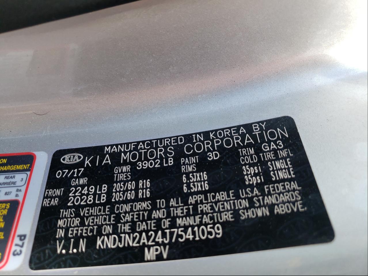 Photo 10 from auction – 2018 KIA SOUL with VIN KNDJN2A24J7541059