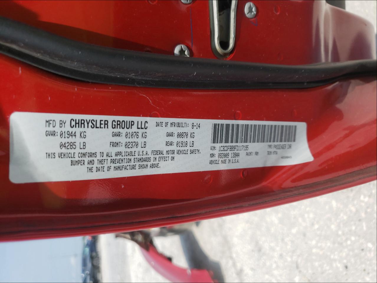 Photo 10 from auction – 2015 DODGE DART SXT with VIN 1C3CDFBB9FD117195