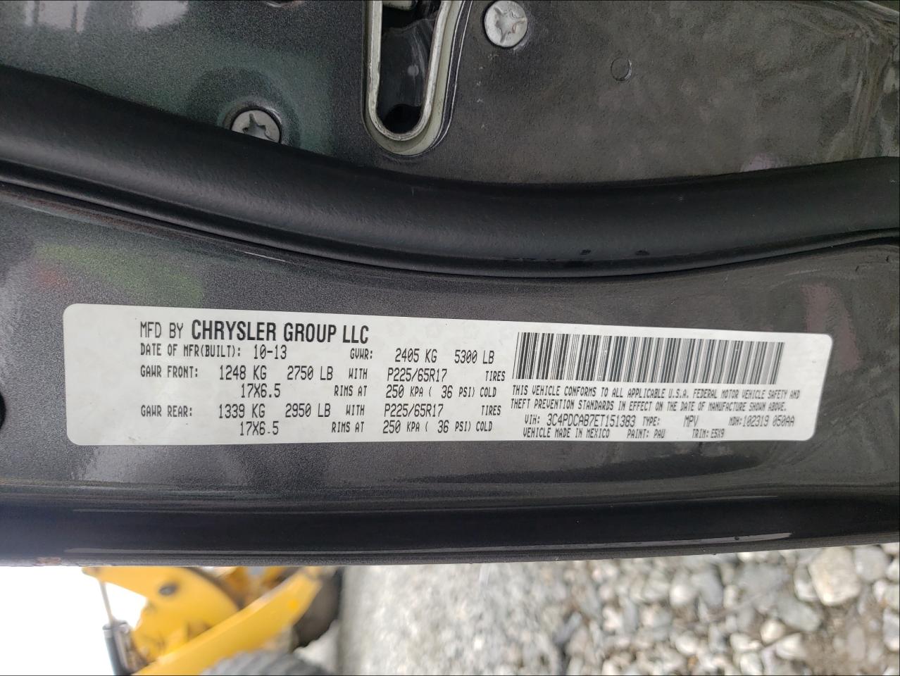 Photo 10 from auction – 2014 DODGE JOURNEY SE with VIN 3C4PDCAB7ET151383
