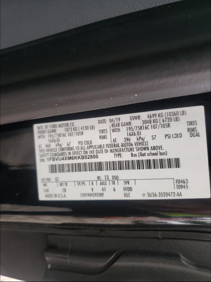 Photo 10 from auction – 2019 FORD TRANSIT T- with VIN 1FBVU4XM6KKB02800