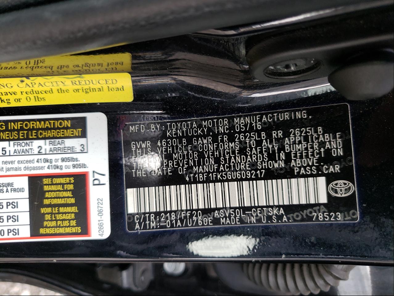 Photo 10 from auction – 2016 TOYOTA CAMRY LE with VIN 4T1BF1FK5GU609217