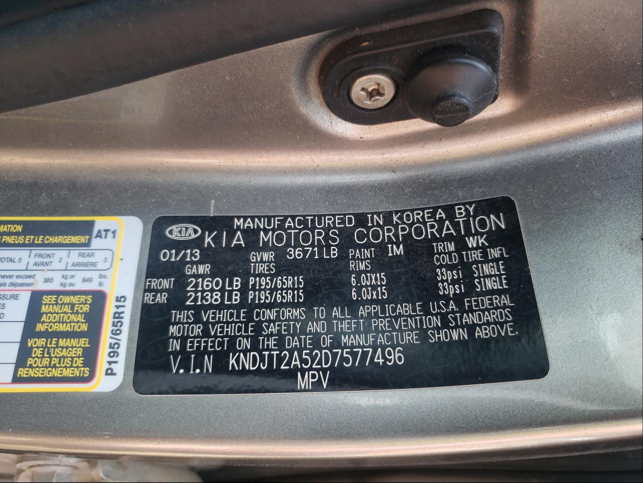 Photo 10 from auction – 2013 KIA SOUL with VIN KNDJT2A52D7577496