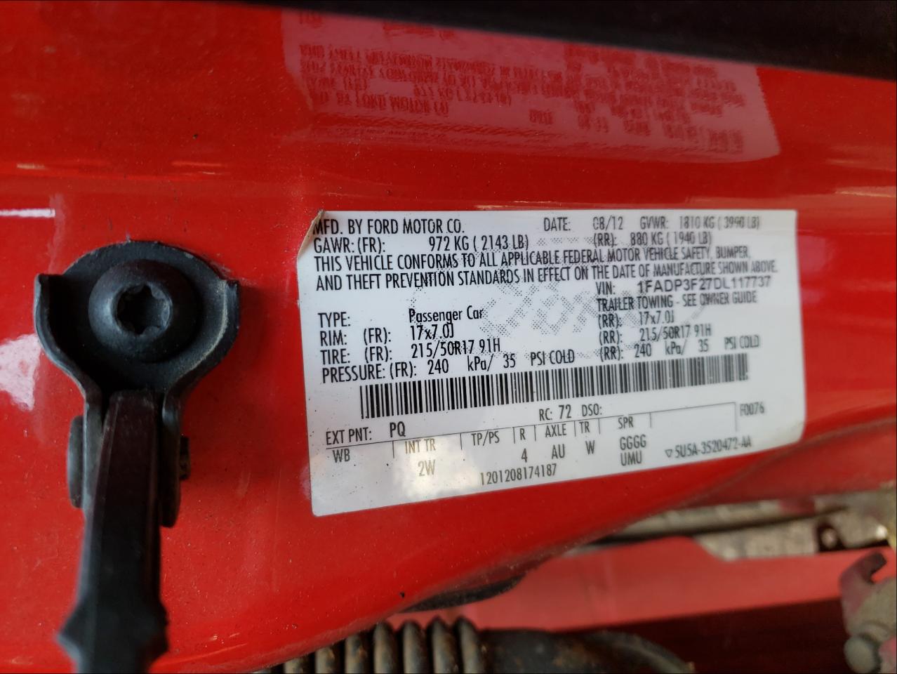Photo 10 from auction – 2013 FORD FOCUS SE with VIN 1FADP3F27DL117737