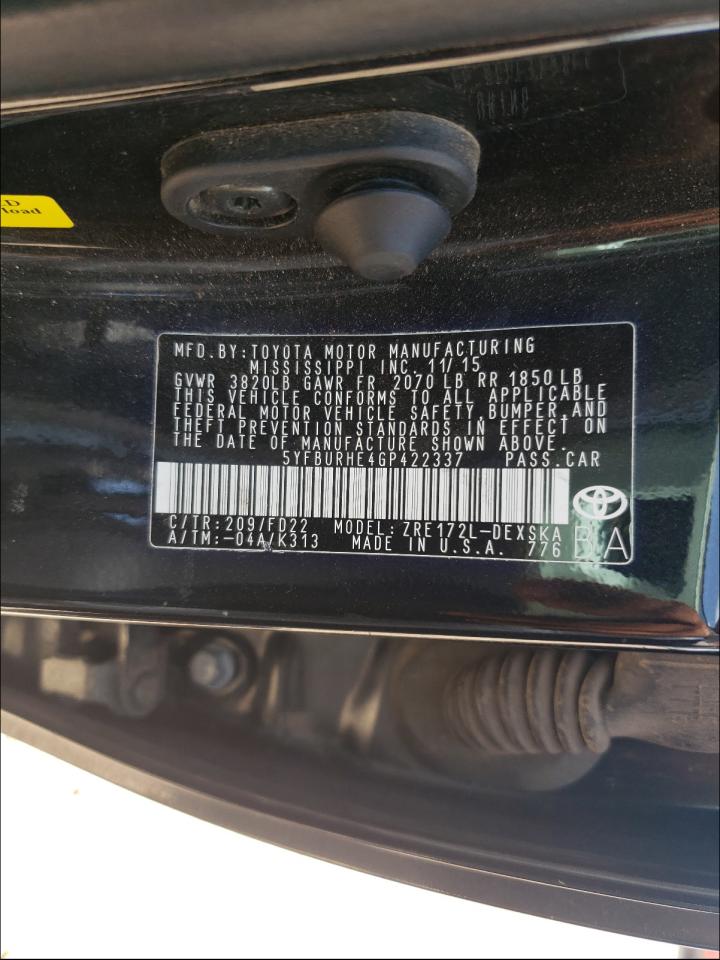 Photo 10 from auction – 2016 TOYOTA COROLLA L with VIN 5YFBURHE4GP422337