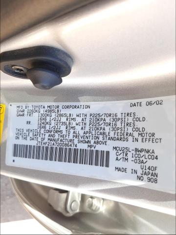 Photo 10 from auction – 2002 TOYOTA HIGHLANDER with VIN JTEHF21A720086474