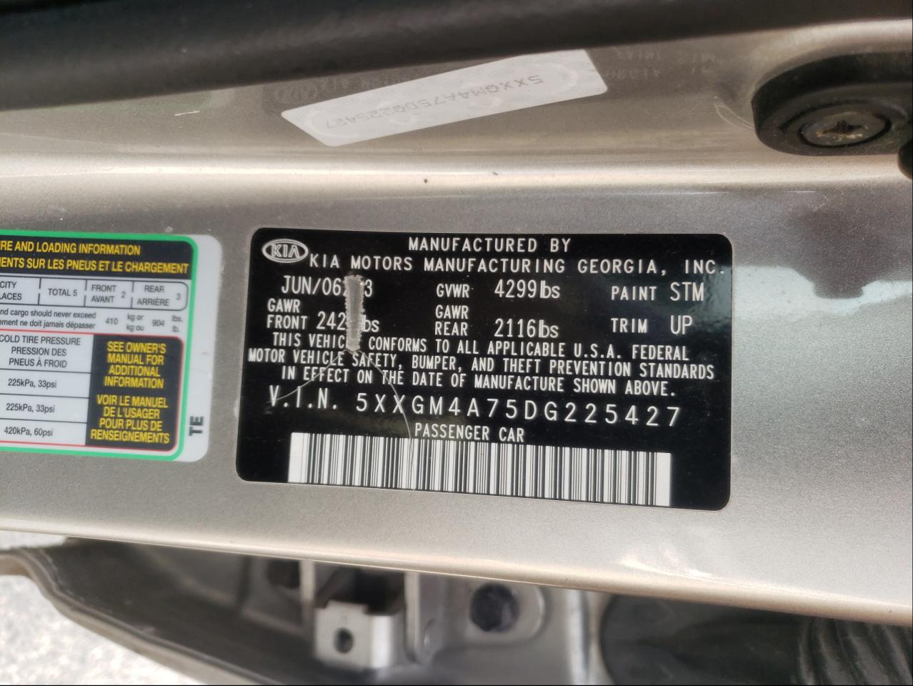 Photo 10 from auction – 2013 KIA OPTIMA LX with VIN 5XXGM4A75DG225427