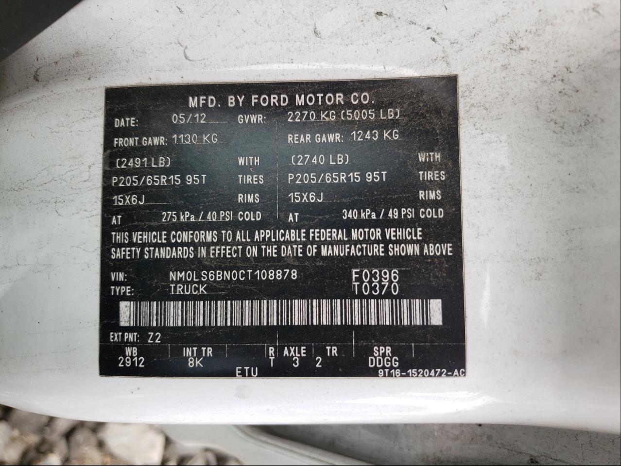 Photo 10 from auction – 2012 FORD TRANSIT CO with VIN NM0LS6BN0CT108878