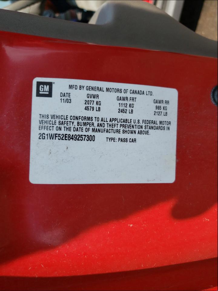 Photo 10 from auction – 2004 CHEVROLET IMPALA with VIN 2G1WF52E849257300
