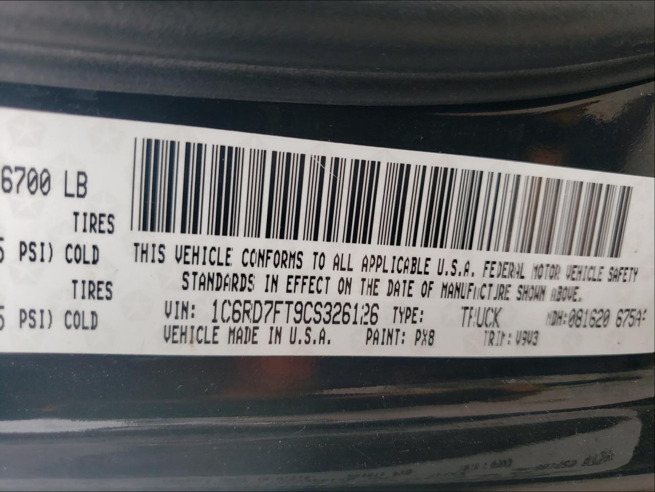 Photo 10 from auction – 2012 DODGE RAM 1500 S with VIN 1C6RD7FT9CS326126