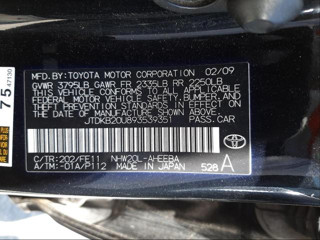 Photo 10 from auction – 2009 TOYOTA PRIUS with VIN JTDKB20U893539351