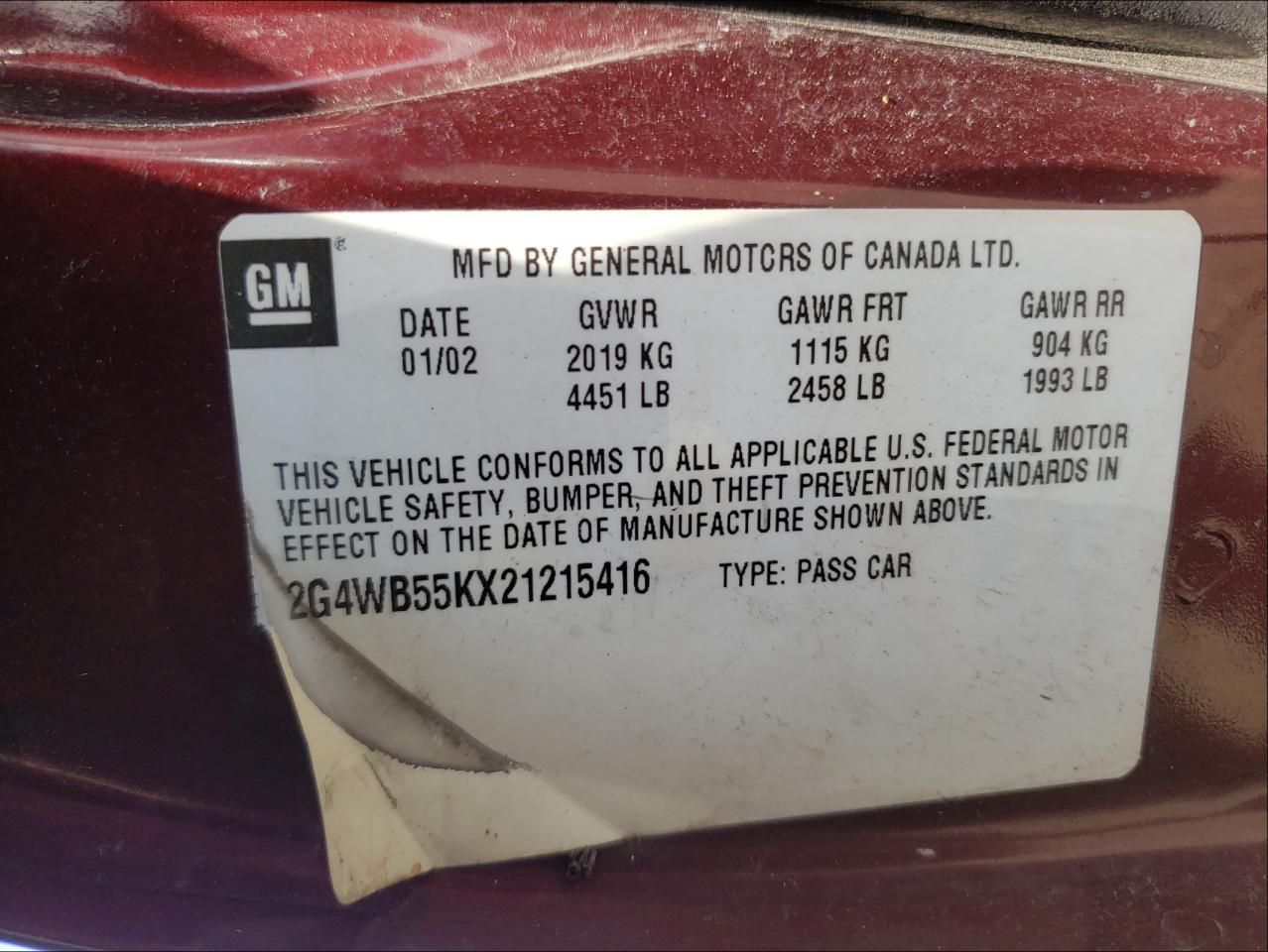 Photo 10 from auction – 2002 BUICK REGAL LS with VIN 2G4WB55KX21215416