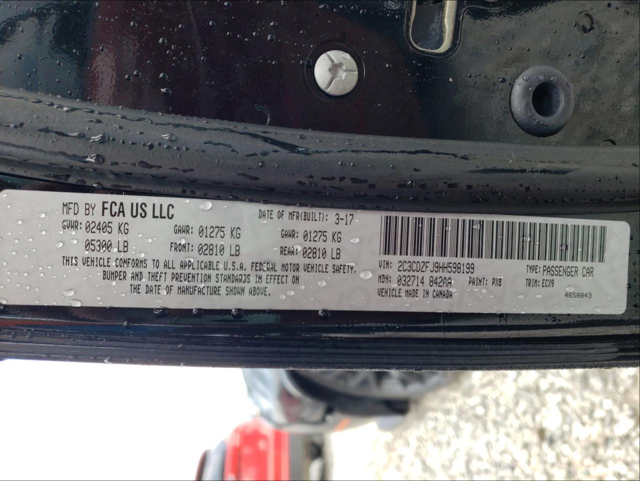 Photo 10 from auction – 2017 DODGE CHALLENGER with VIN 2C3CDZFJ9HH598199
