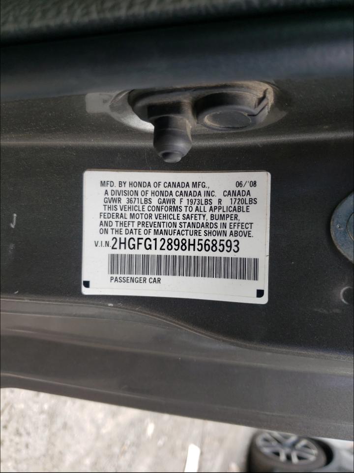 Photo 10 from auction – 2008 HONDA CIVIC EX with VIN 2HGFG12898H568593