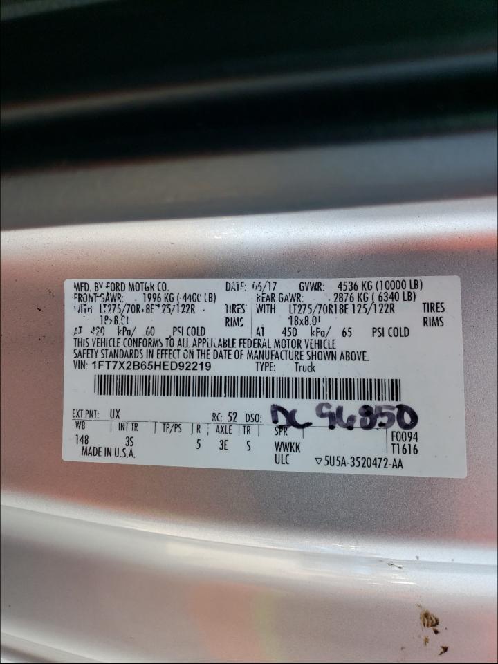 Photo 10 from auction – 2017 FORD F250 SUPER with VIN 1FT7X2B65HED92219