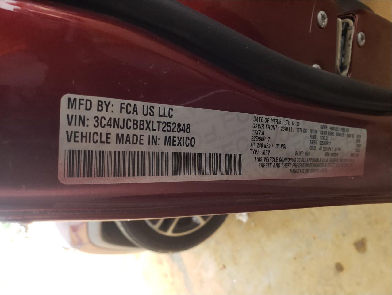 Photo 10 from auction – 2020 JEEP COMPASS LA with VIN 3C4NJCBBXLT252848