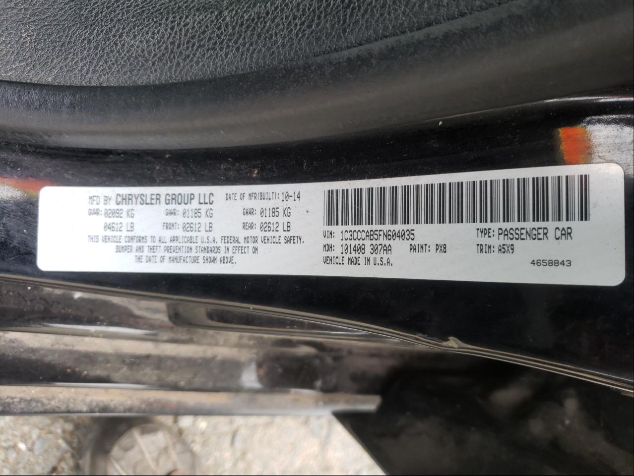 Photo 10 from auction – 2015 CHRYSLER 200 LIMITE with VIN 1C3CCCAB5FN604035