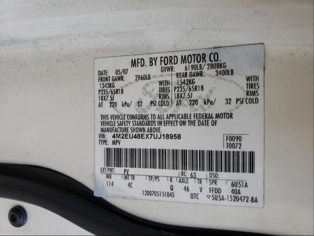 Photo 10 from auction – 2007 MERCURY MOUNTAINEE with VIN 4M2EU48EX7UJ18958