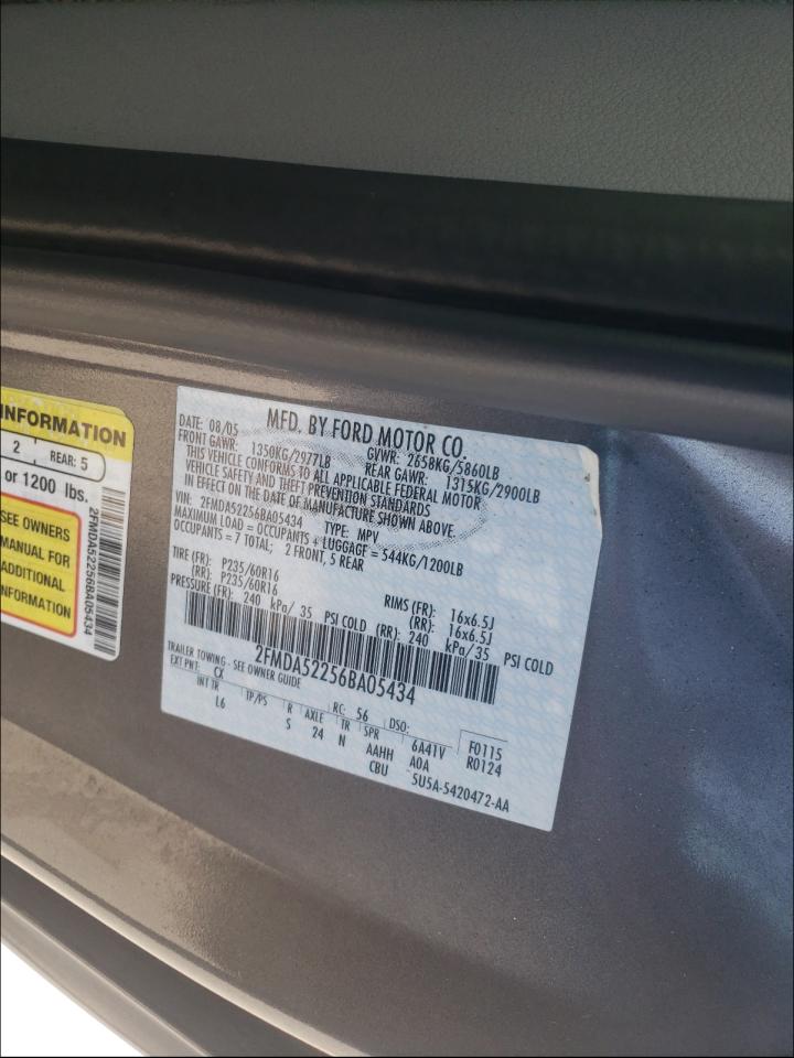 Photo 10 from auction – 2006 FORD FREESTAR S with VIN 2FMDA52256BA05434