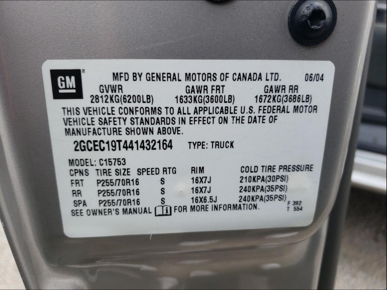 Photo 10 from auction – 2004 CHEVROLET SILVERADO with VIN 2GCEC19T441432164