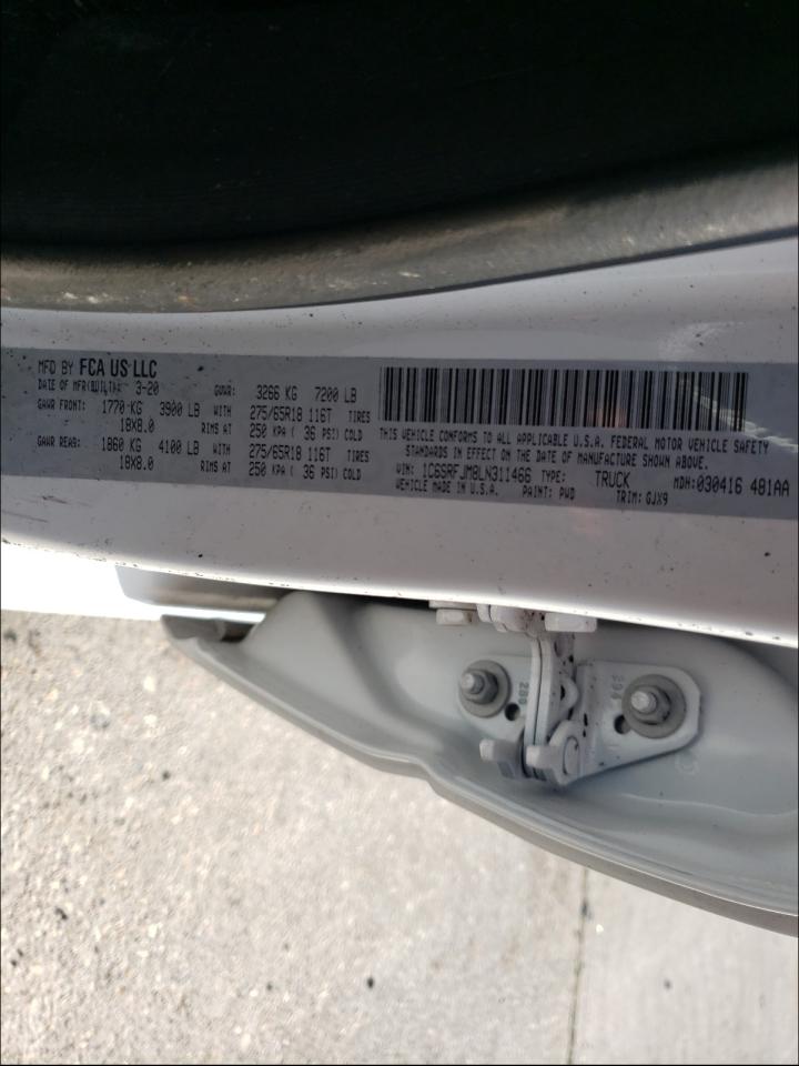 Photo 10 from auction – 2020 RAM 1500 LARAM with VIN 1C6SRFJM8LN311466