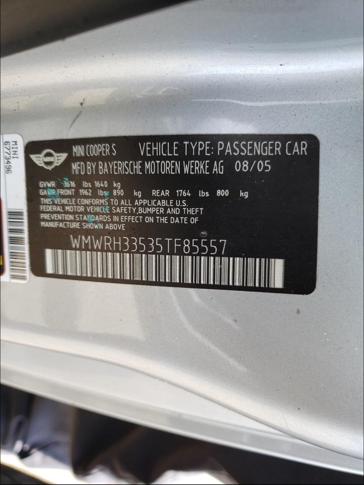 Photo 10 from auction – 2005 MINI COOPER S with VIN WMWRH33535TF85557