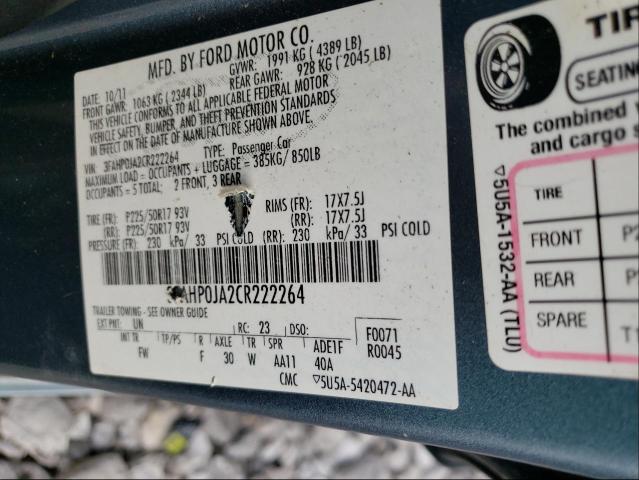 Photo 10 from auction – 2012 FORD FUSION SEL with VIN 3FAHP0JA2CR222264