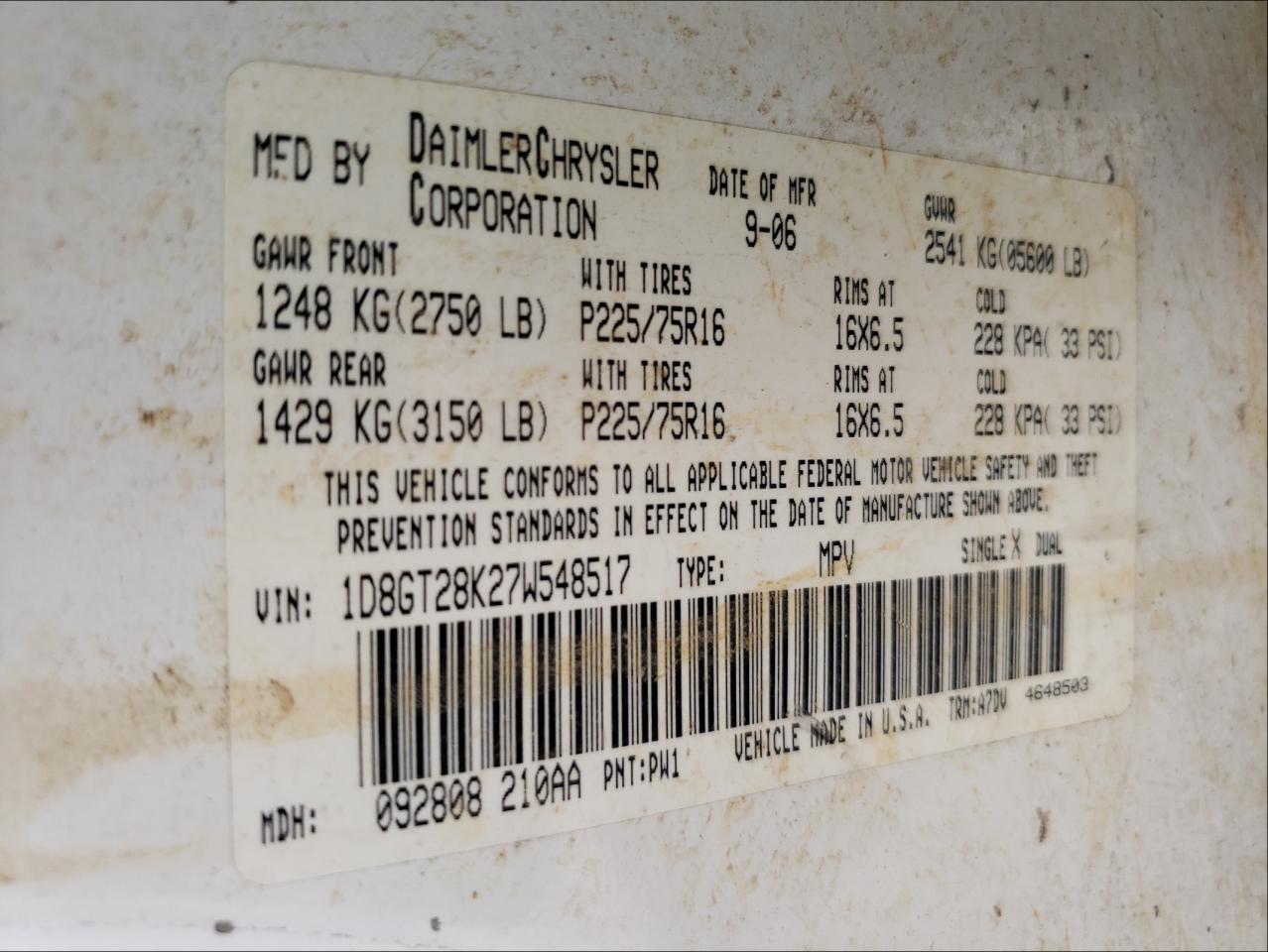 Photo 10 from auction – 2007 DODGE NITRO SXT with VIN 1D8GT28K27W548517
