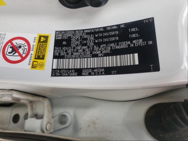 Photo 10 from auction – 2018 TOYOTA HIGHLANDER with VIN 5TDYZRFH2JS240062
