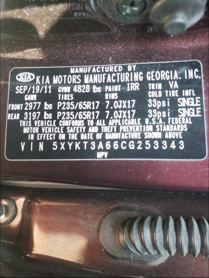 Photo 10 from auction – 2012 KIA SORENTO BA with VIN 5XYKT3A66CG253343