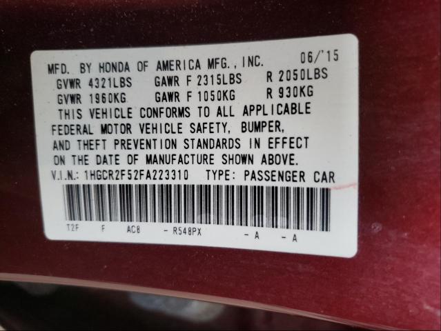 Photo 10 from auction – 2015 HONDA ACCORD SPO with VIN 1HGCR2F52FA223310