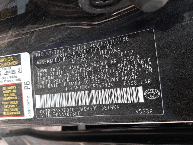 Photo 10 from auction – 2012 TOYOTA CAMRY BASE with VIN 4T4BF1FK7CR245124