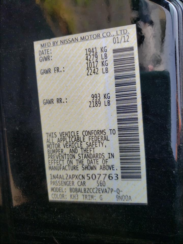 Photo 10 from auction – 2012 NISSAN ALTIMA BAS with VIN 1N4AL2APXCN507763