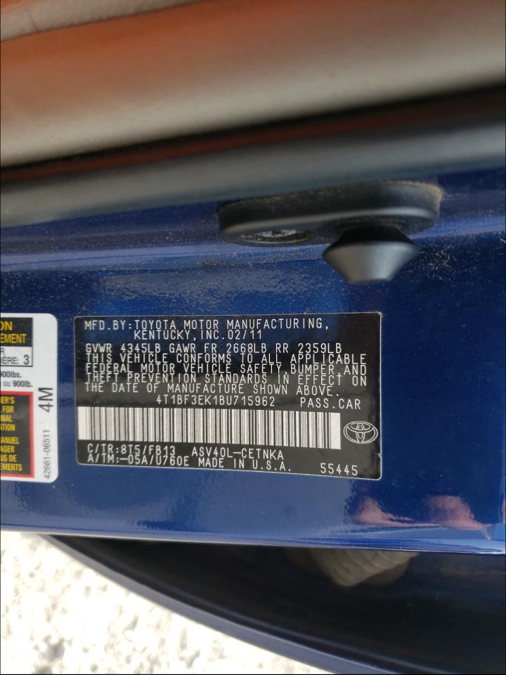 Photo 10 from auction – 2011 TOYOTA CAMRY BASE with VIN 4T1BF3EK1BU715962