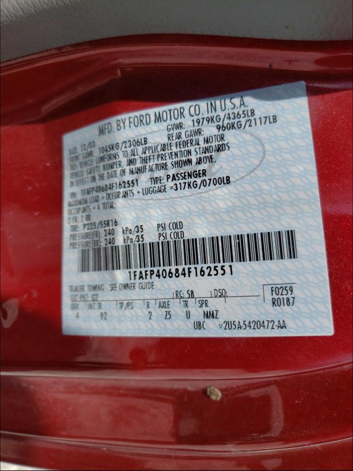 Photo 10 from auction – 2004 FORD MUSTANG with VIN 1FAFP40684F162551