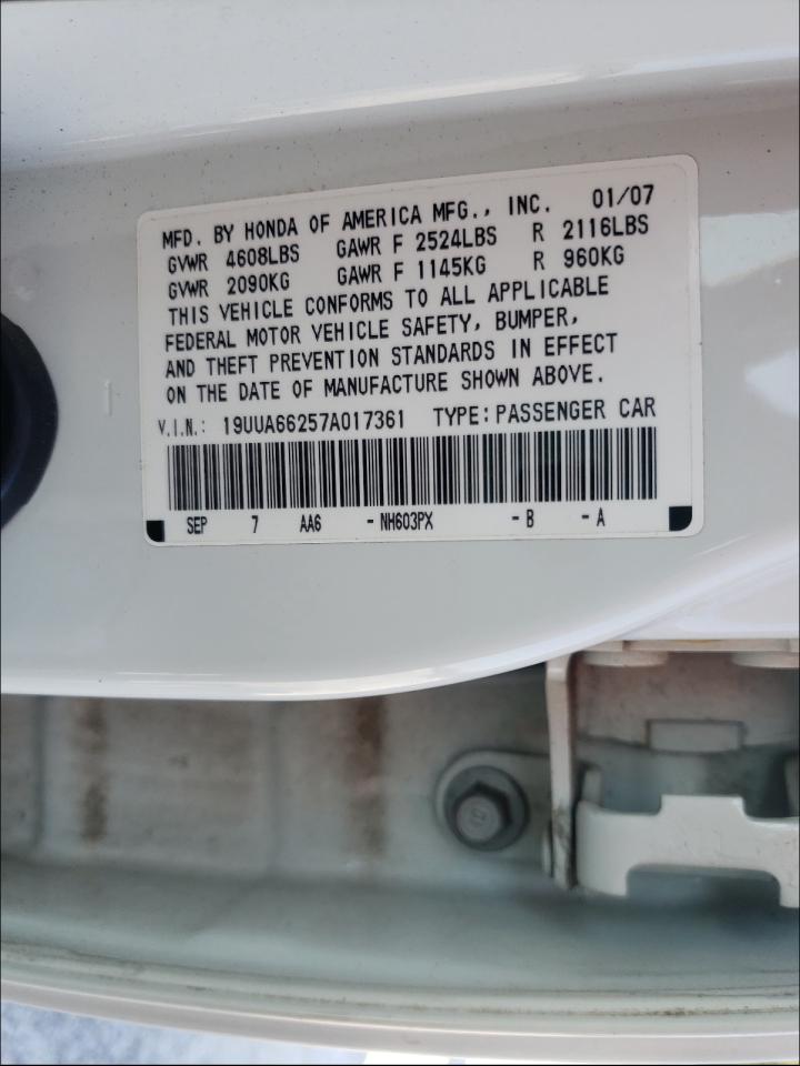 Photo 10 from auction – 2007 ACURA TL with VIN 19UUA66257A017361