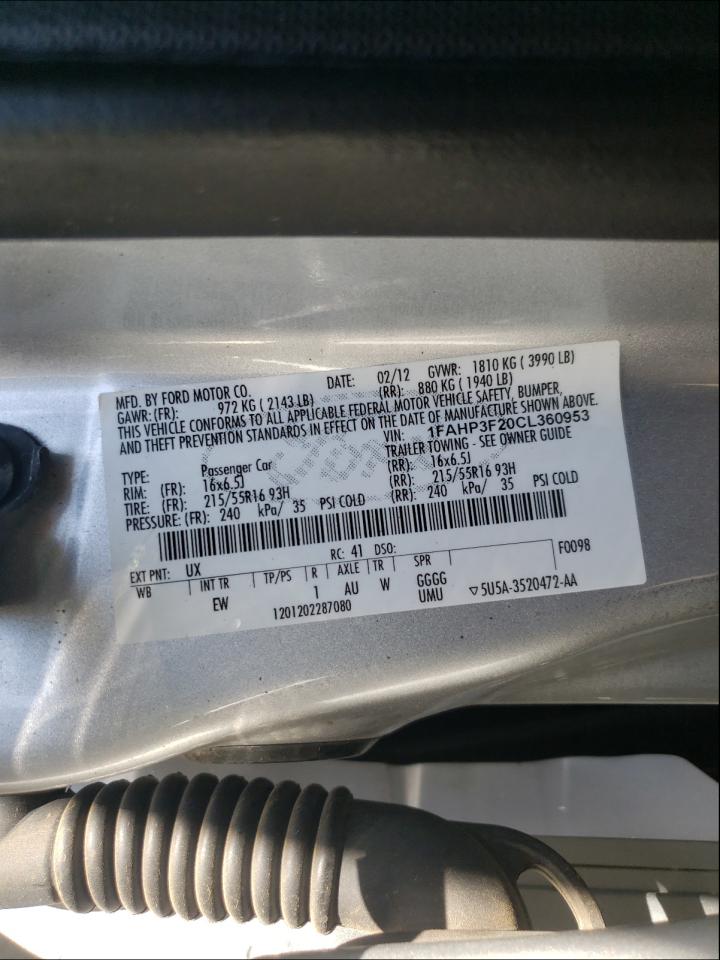 Photo 10 from auction – 2012 FORD FOCUS SE with VIN 1FAHP3F20CL360953