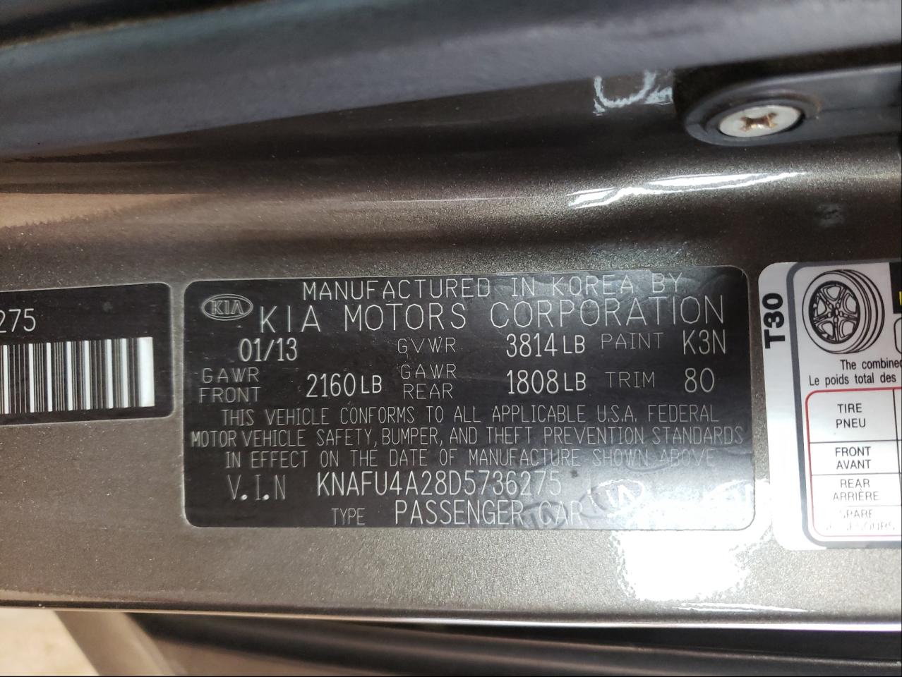 Photo 10 from auction – 2013 KIA FORTE EX with VIN KNAFU4A28D5736275