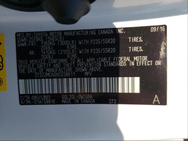 Photo 10 from auction – 2017 LEXUS RX 350 BAS with VIN 2T2ZZMCA0HC038611