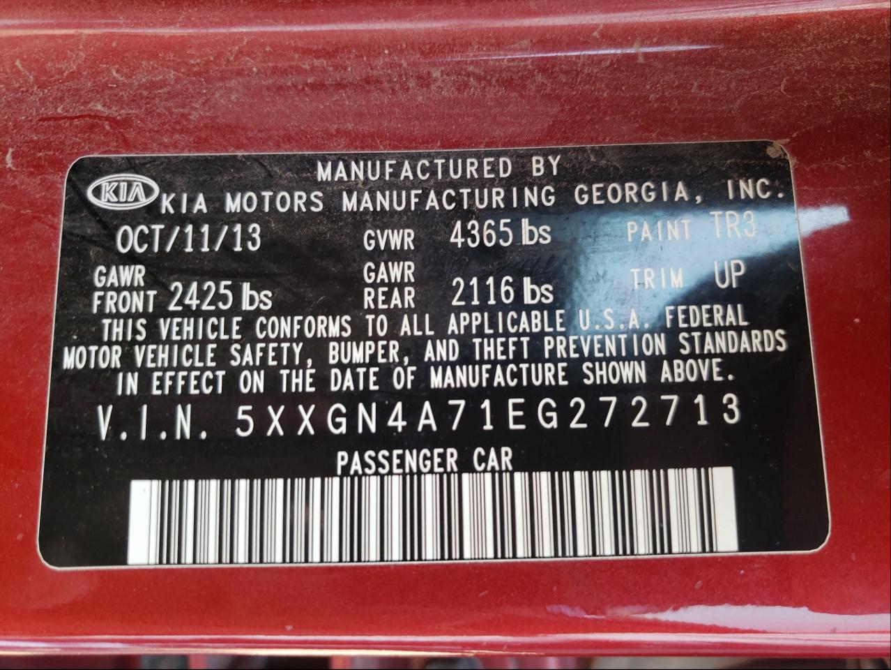 Photo 10 from auction – 2014 KIA OPTIMA EX with VIN 5XXGN4A71EG272713