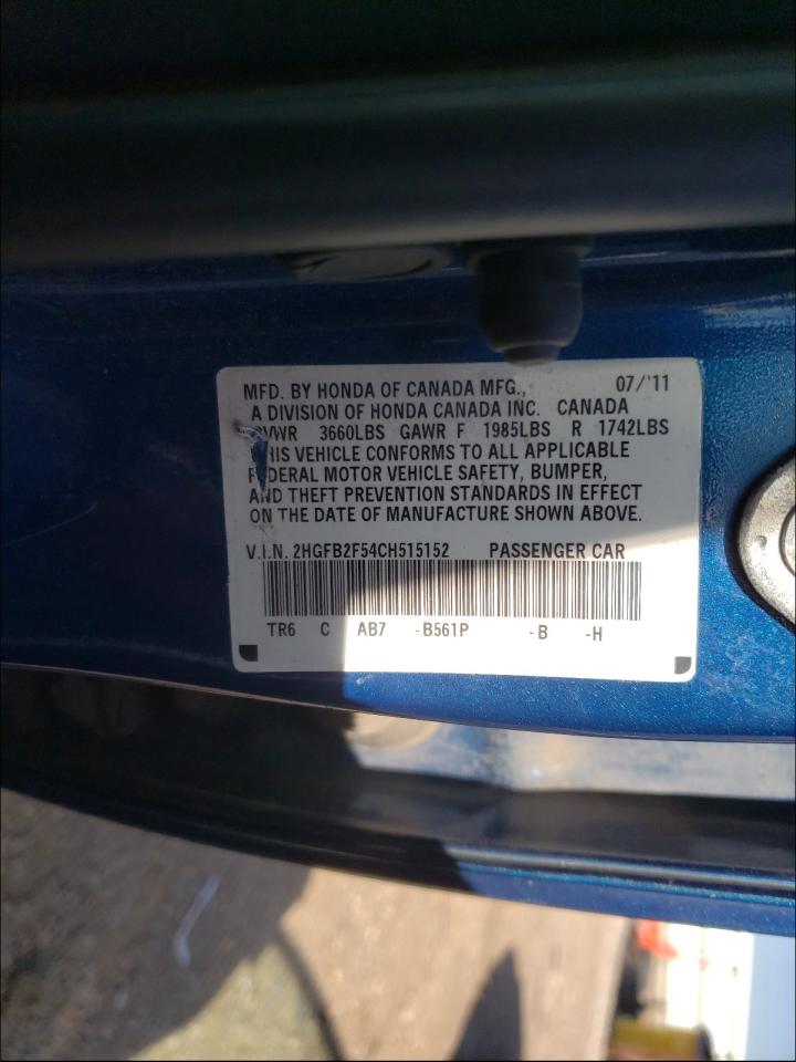 Photo 10 from auction – 2012 HONDA CIVIC LX with VIN 2HGFB2F54CH515152