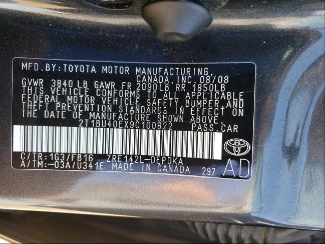 Photo 10 from auction – 2009 TOYOTA COROLLA BA with VIN 2T1BU40EX9C100822