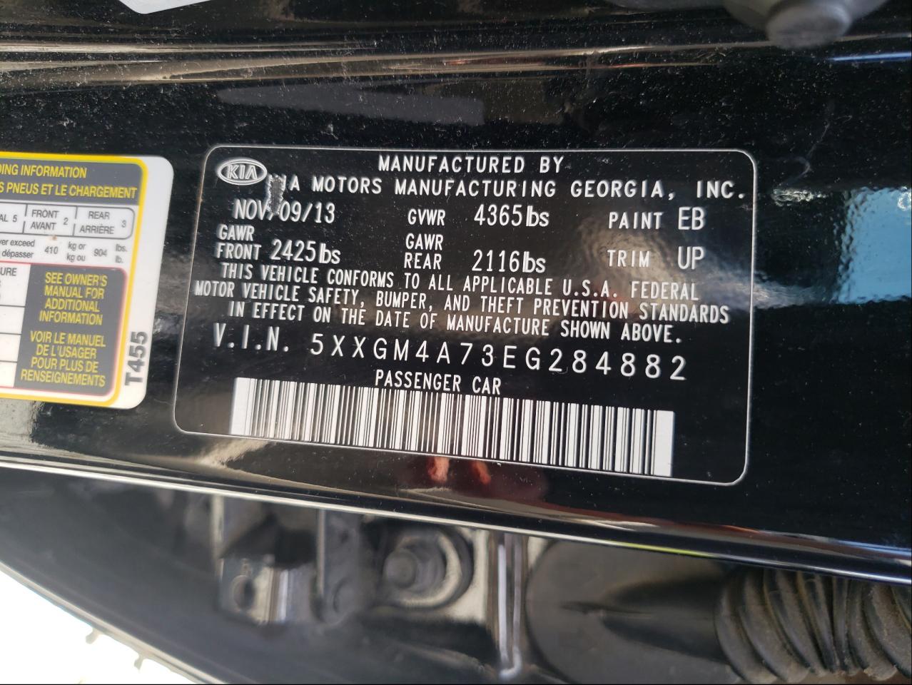 Photo 10 from auction – 2014 KIA OPTIMA LX with VIN 5XXGM4A73EG284882