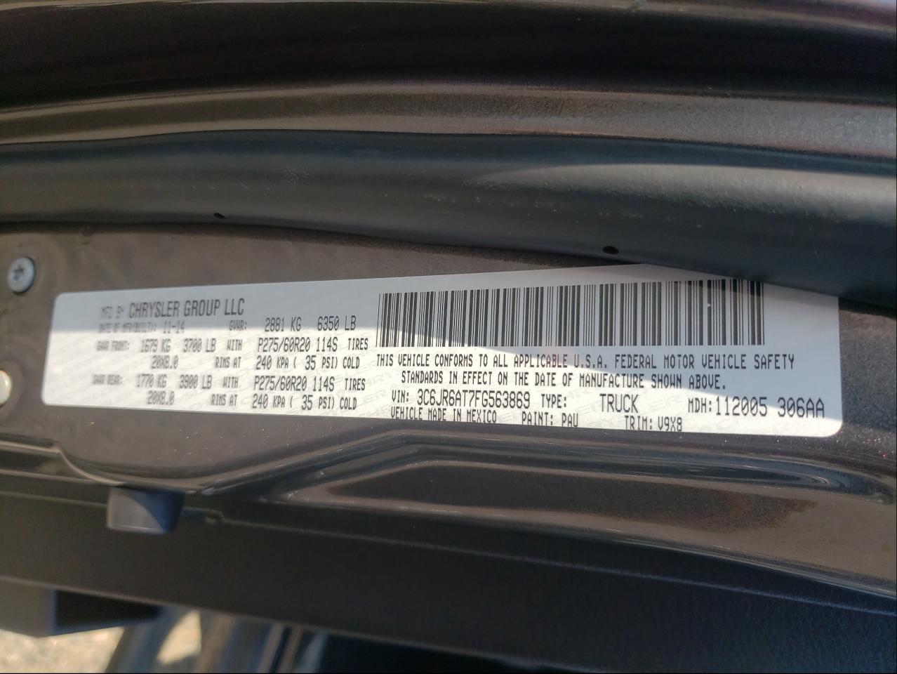 Photo 10 from auction – 2015 RAM 1500 ST with VIN 3C6JR6AT7FG563869