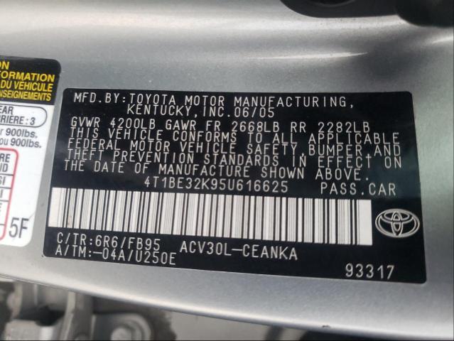 Photo 10 from auction – 2005 TOYOTA CAMRY LE with VIN 4T1BE32K95U616625