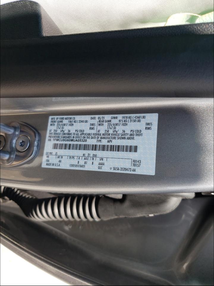 Photo 10 from auction – 2021 FORD ESCAPE SE with VIN 1FMCU0G60MUA05320