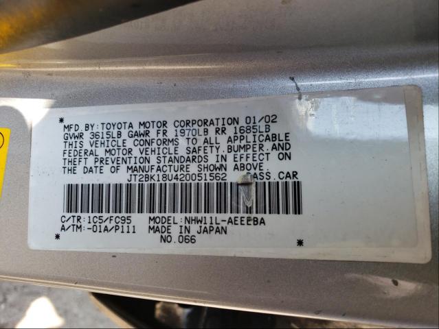 Photo 10 from auction – 2002 TOYOTA PRIUS with VIN JT2BK18U420051562