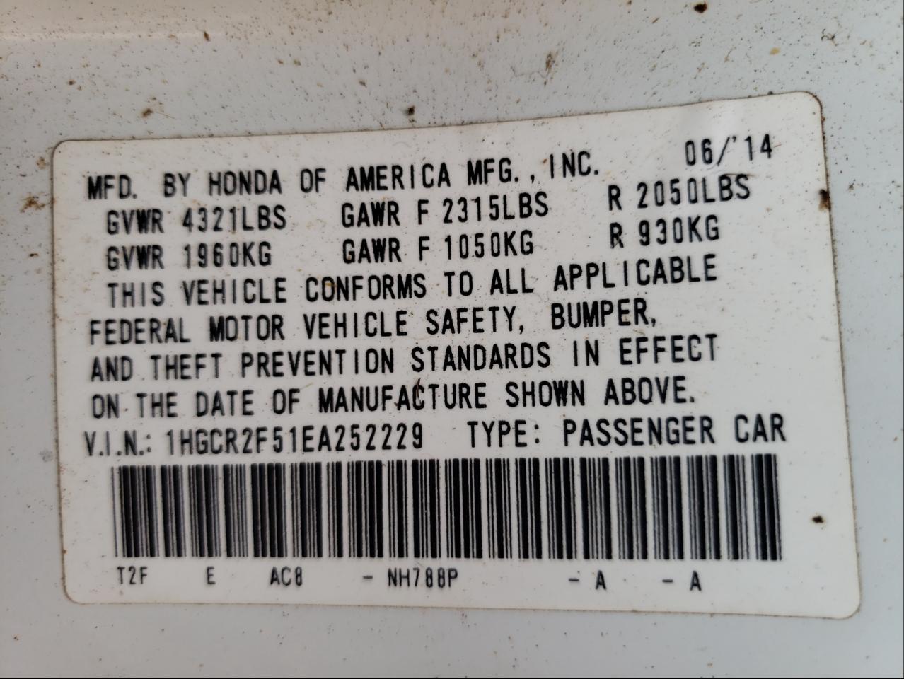 Photo 10 from auction – 2014 HONDA ACCORD SPO with VIN 1HGCR2F51EA252229