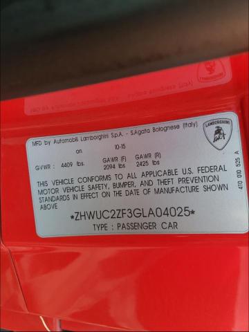 Photo 10 from auction – 2016 LAMBORGHINI HURACAN with VIN ZHWUC2ZF3GLA04025
