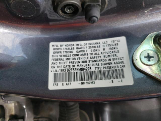 Photo 10 from auction – 2014 HONDA CIVIC LX with VIN 19XFB2F52EE004228